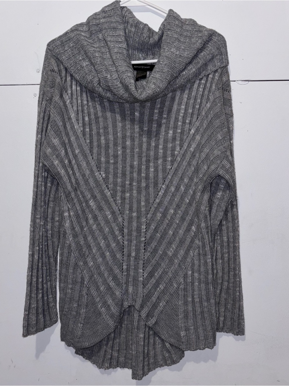 Ashley Stewart Gray Ribbed Cowl Neck Knit Sweater